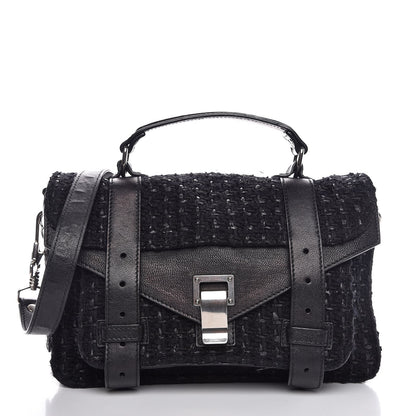 Proenza Schouler Lorma Tweed Lambskin Tiny PS1 Satchel Black 1 of 8
