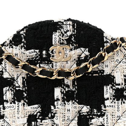 Chanel Tweed Quilted Round Clutch With Chain Black Ecru White 8 of 10