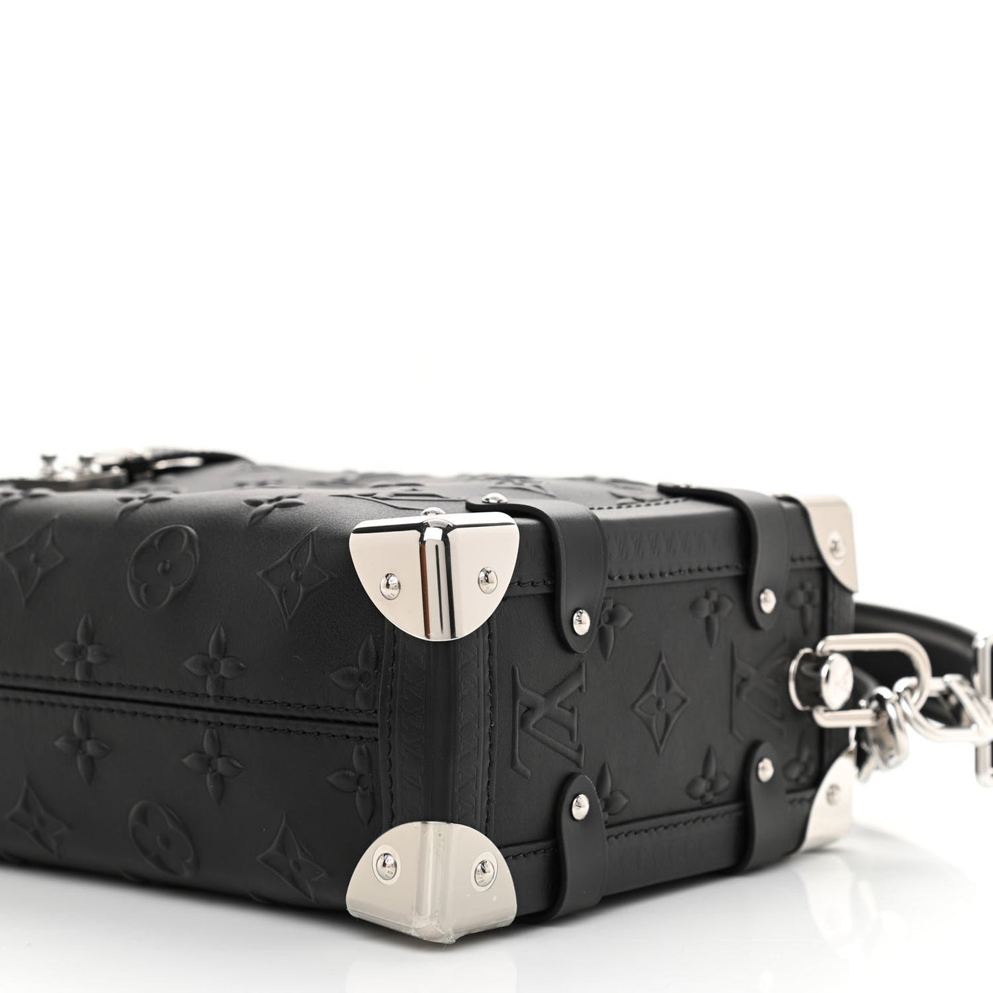 Calfskin Debossed Monogram Side Trunk Black