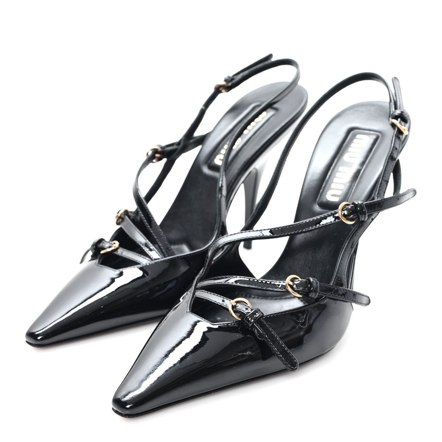 Miu Miu Vernice Buckle Slingback Pumps 38 Black 4 of 8
