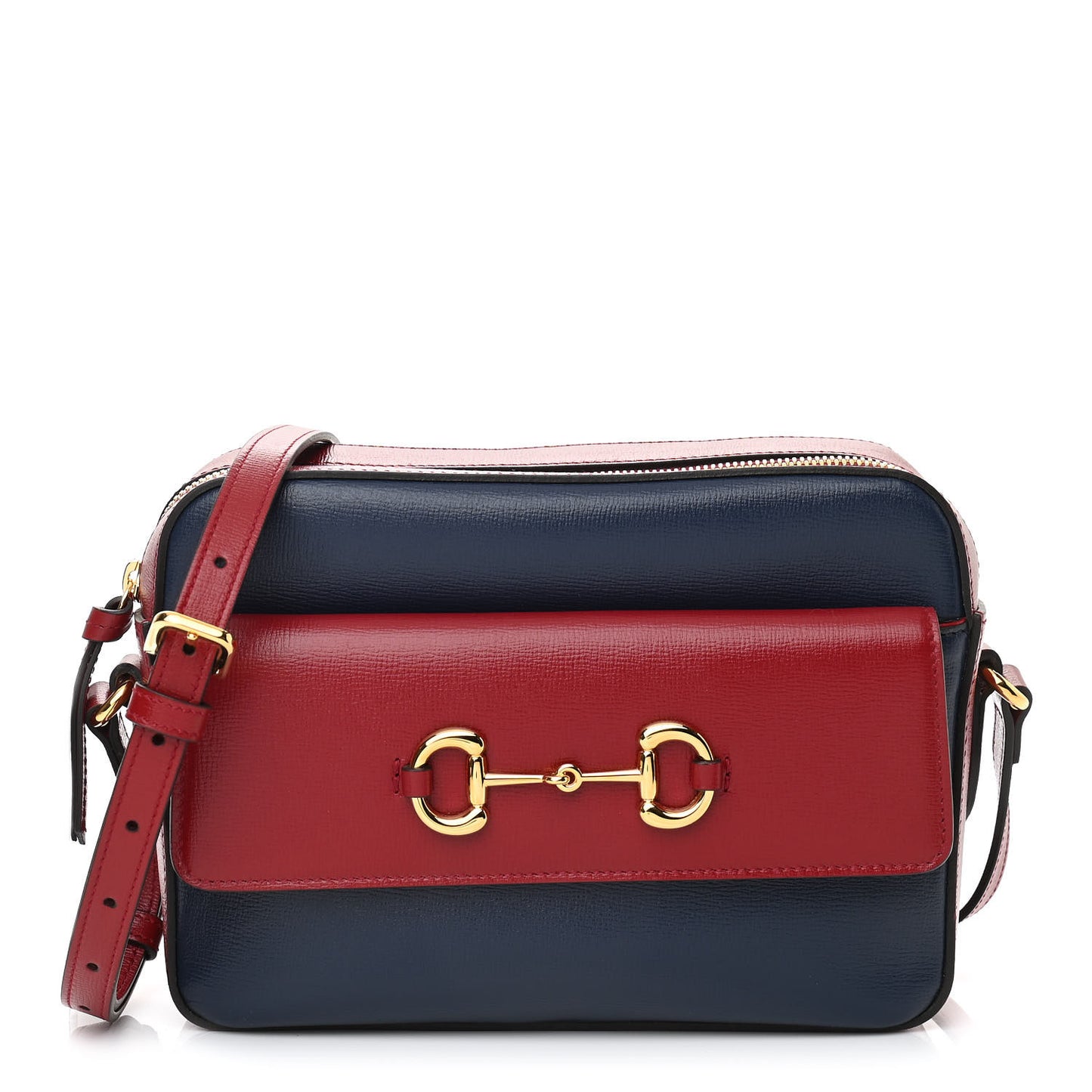Textured Calfskin Small Horsebit 1955 Shoulder Bag Blue New Cherry Red