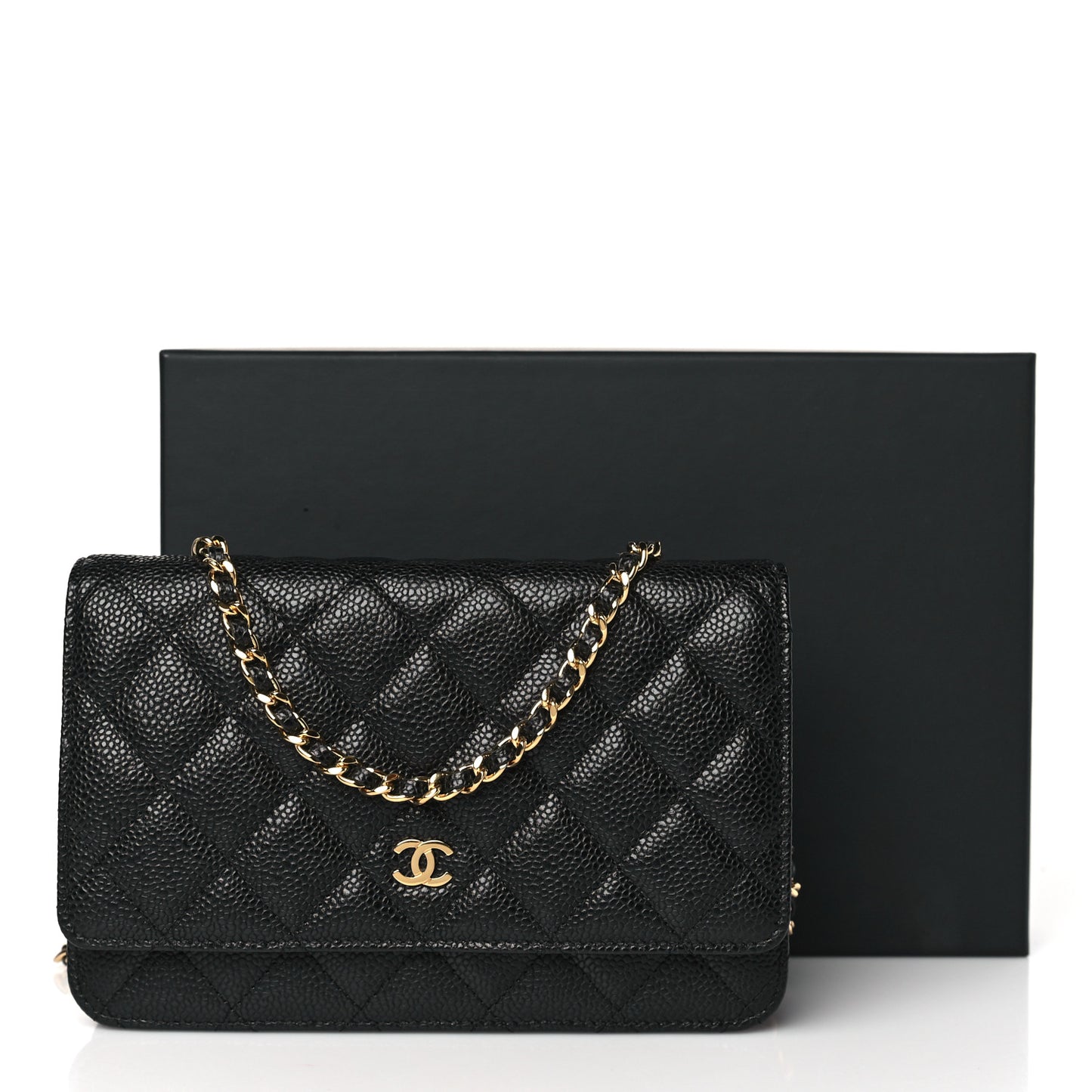 Caviar Quilted Wallet on Chain WOC Black
