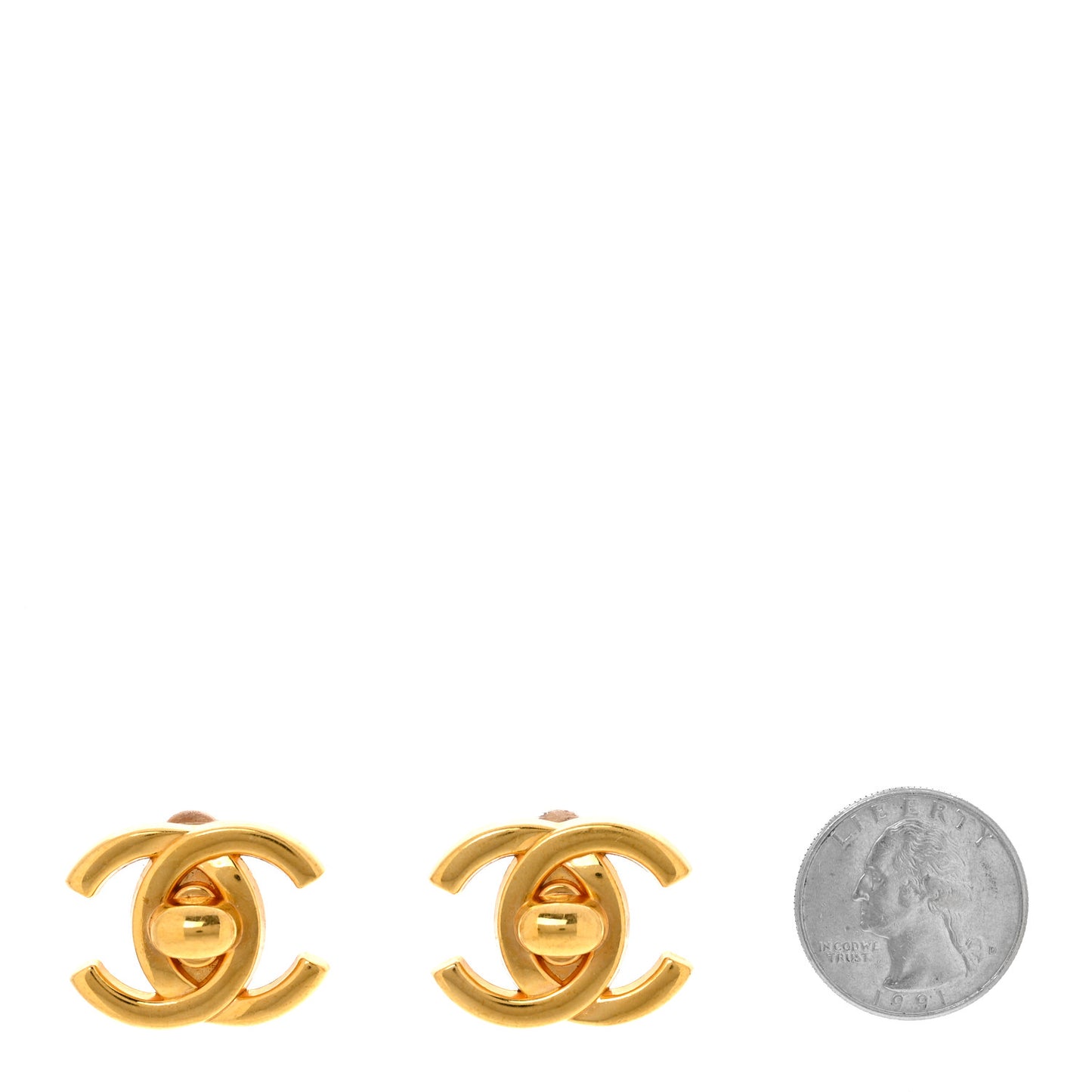 Metal CC Turnlock Clip On Earrings Gold
