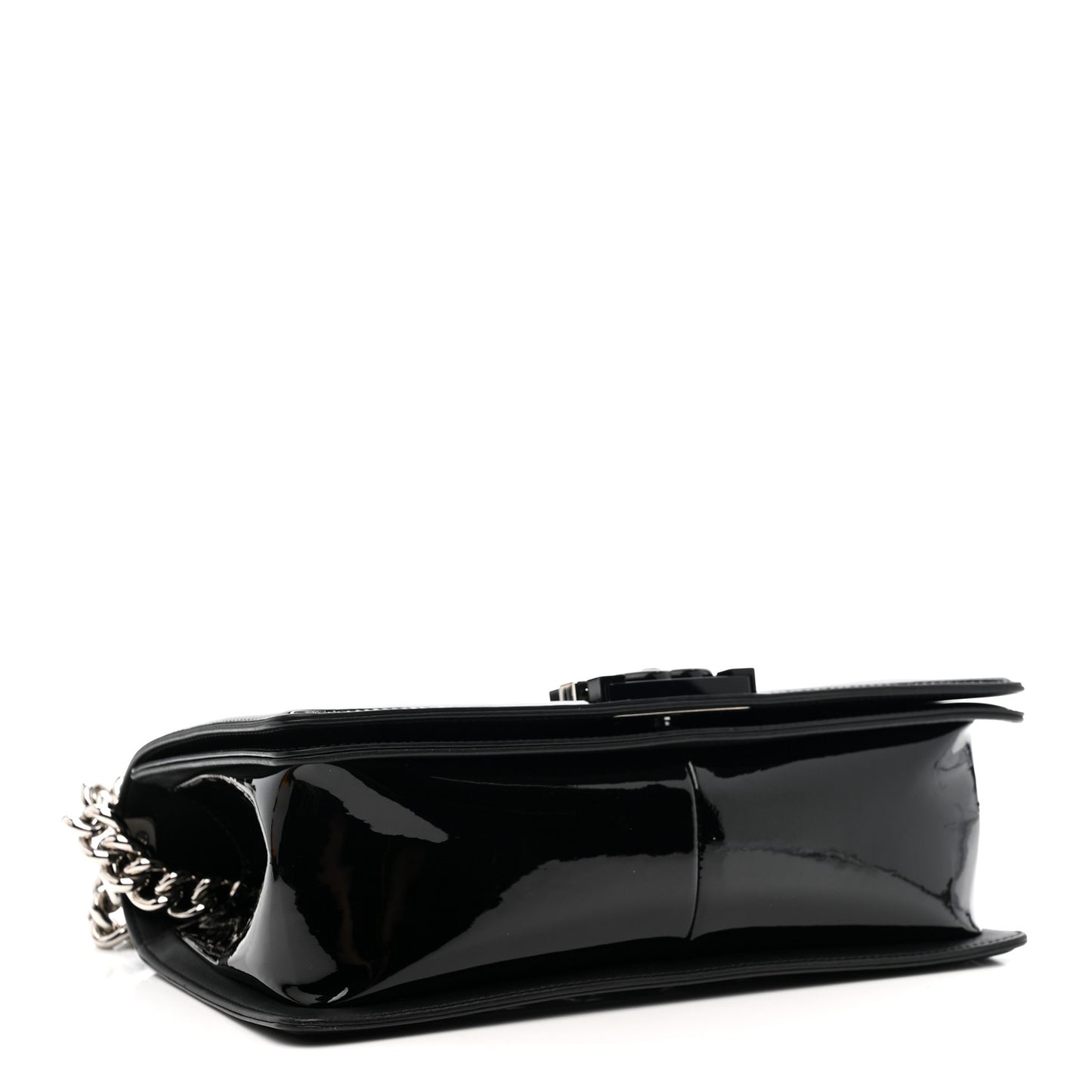 Patent Calfskin Quilted Medium Plexiglass Boy Flap Black