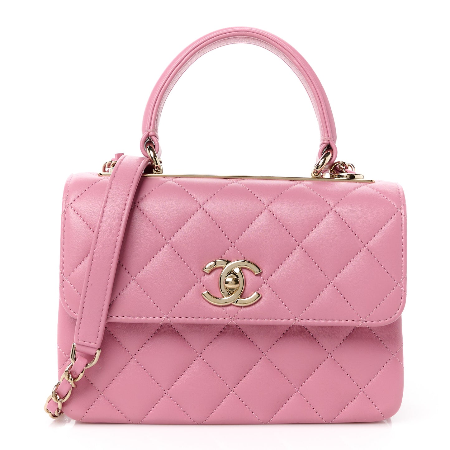 Lambskin Quilted Small Trendy CC Flap Dual Handle Bag Pink
