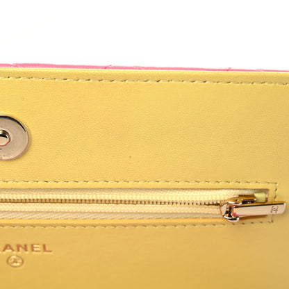 Chanel Lambskin Quilted Wallet On Chain WOC Pink Yellow 15 of 16