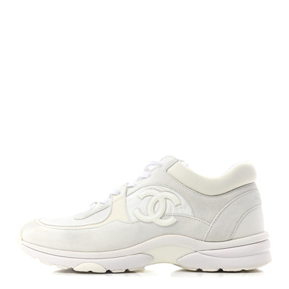 Chanel Suede Calfskin Fabric CC Sneakers 39.5 White 1 of 8