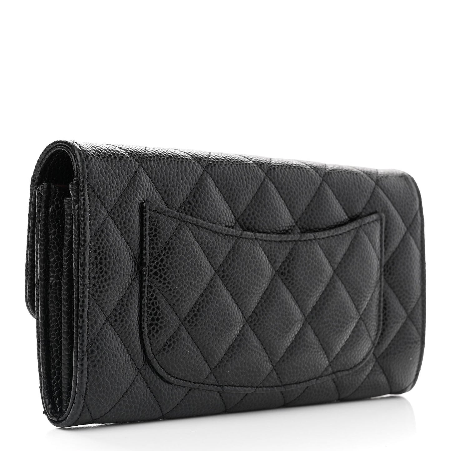 Caviar Quilted Large Gusset Flap Wallet Black