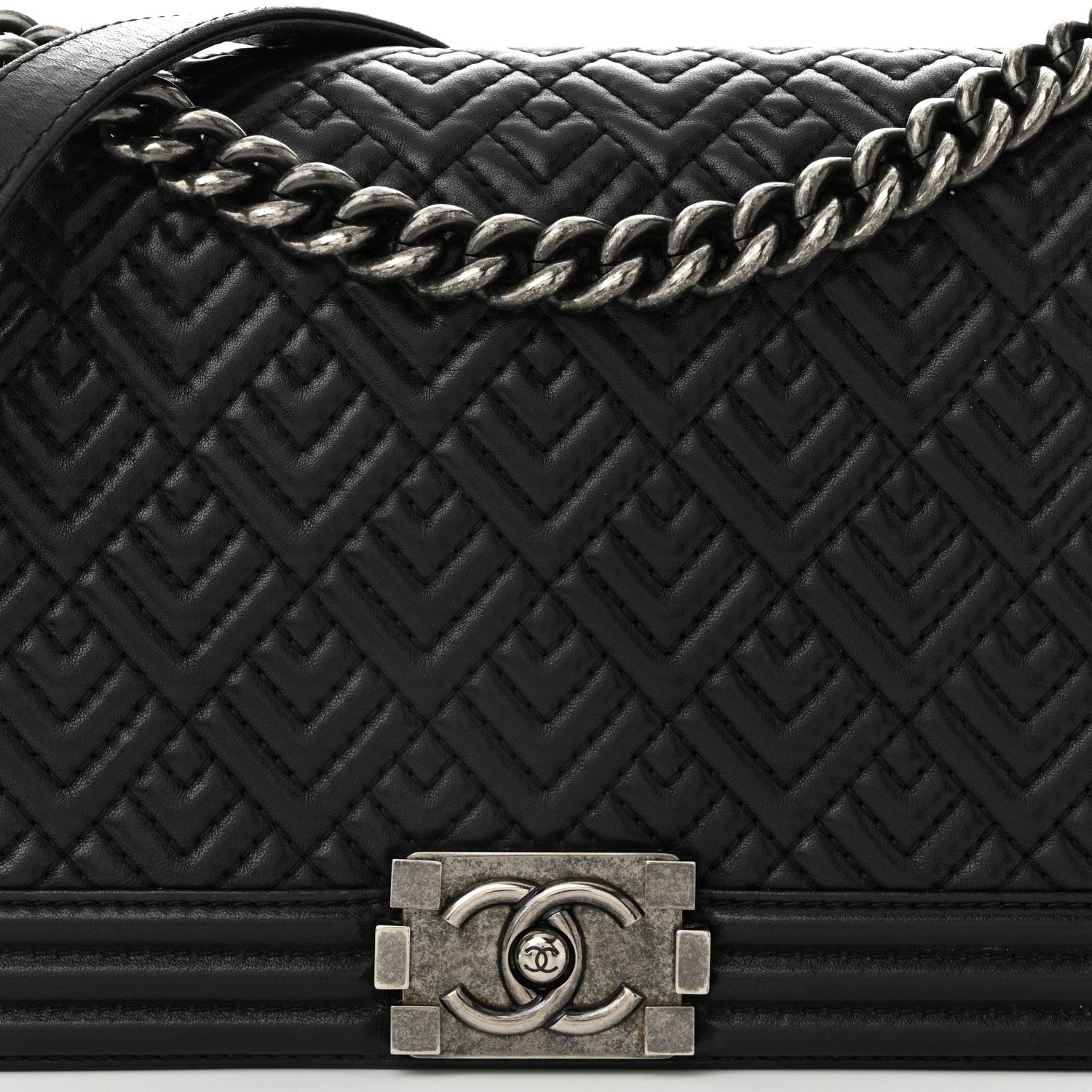 Chanel Lambskin Geometric Chevron Quilted New Medium Boy Flap Black 8 of 11