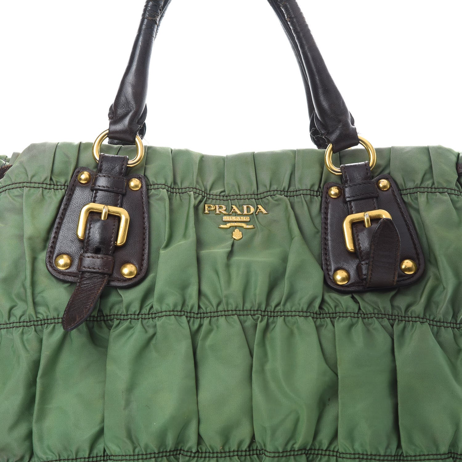 Prada Tessuto Nylon Gaufre Tote Green Brown 8 of 19