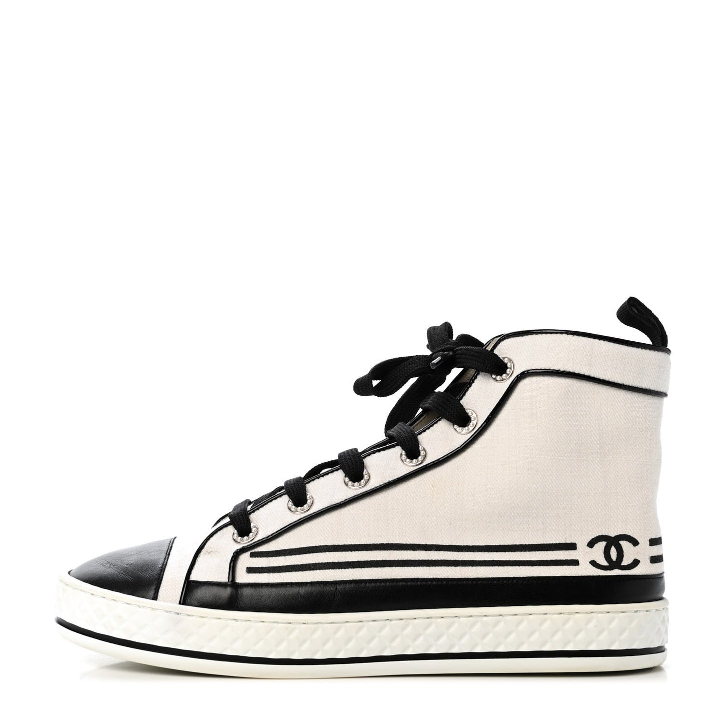 Fabric Lambskin Lace Up Cap Toe Sneakers 40 White Black