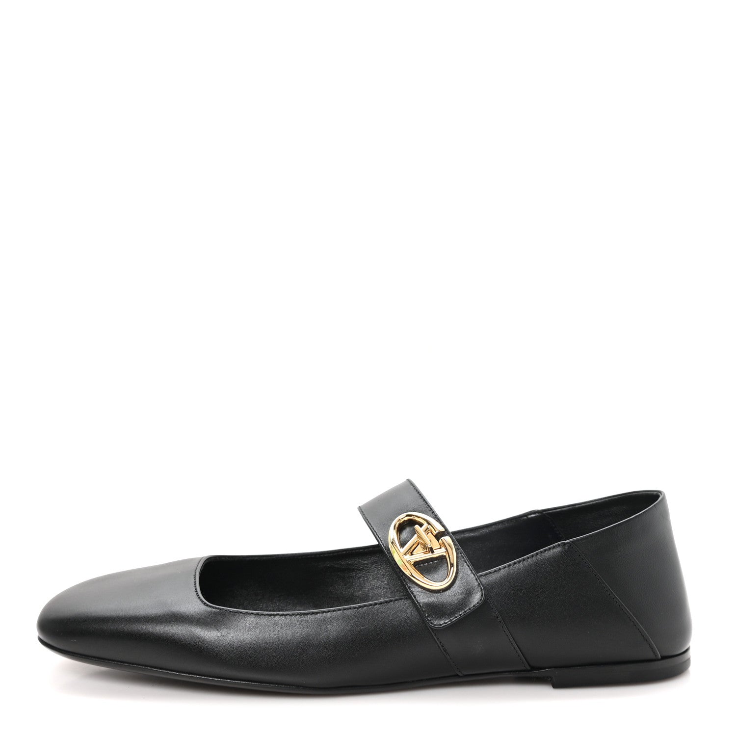 Valentino Garavani Calfskin VLogo Locker Mary Jane Ballerina Flats 39.5 Black 1 of 10