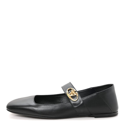 Valentino Garavani Calfskin VLogo Locker Mary Jane Ballerina Flats 39.5 Black 1 of 10
