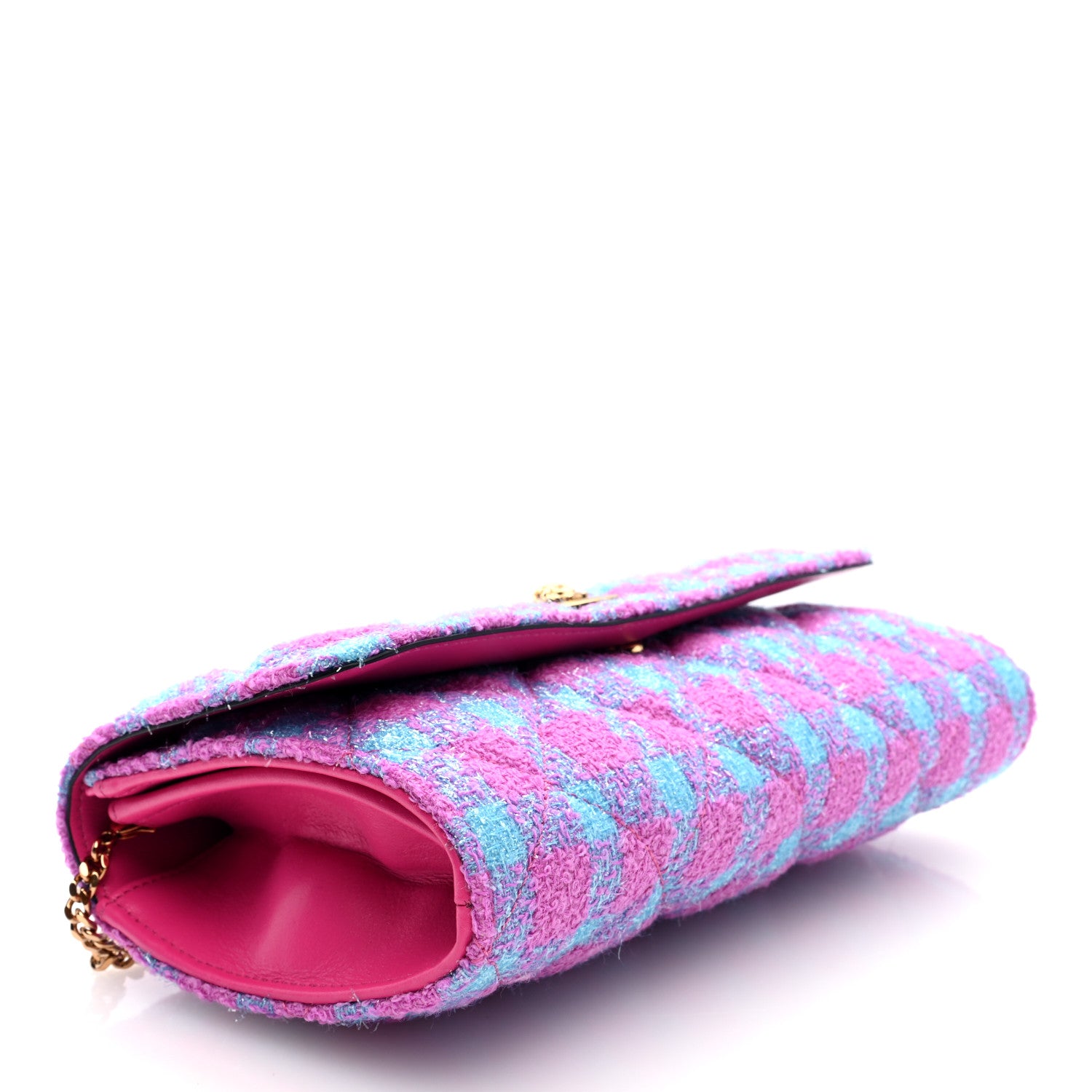 Versace Tweed Quilted Medusa Wallet on Chain Crossbody Pink Blue 4 of 9