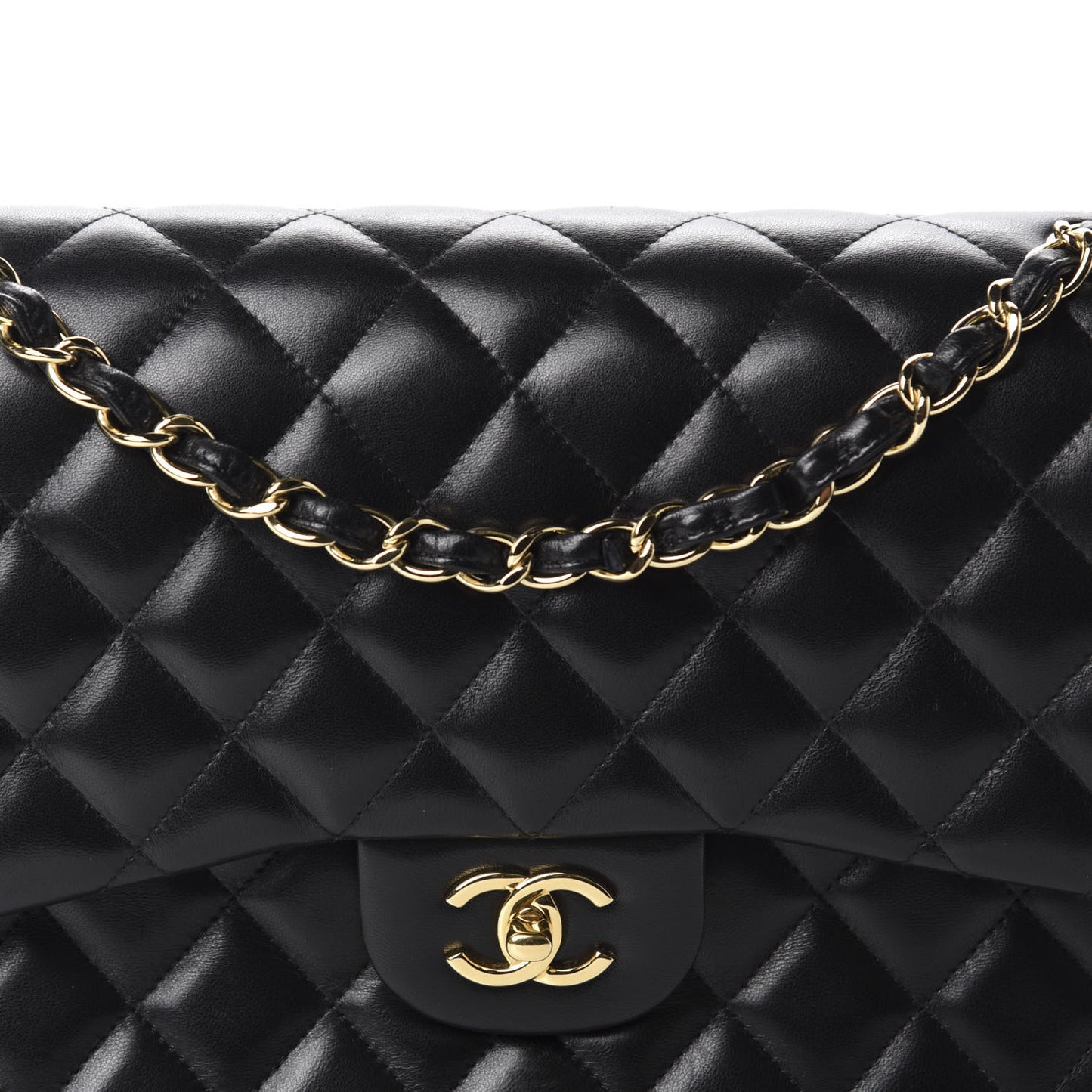 Lambskin Quilted Jumbo Double Flap Black