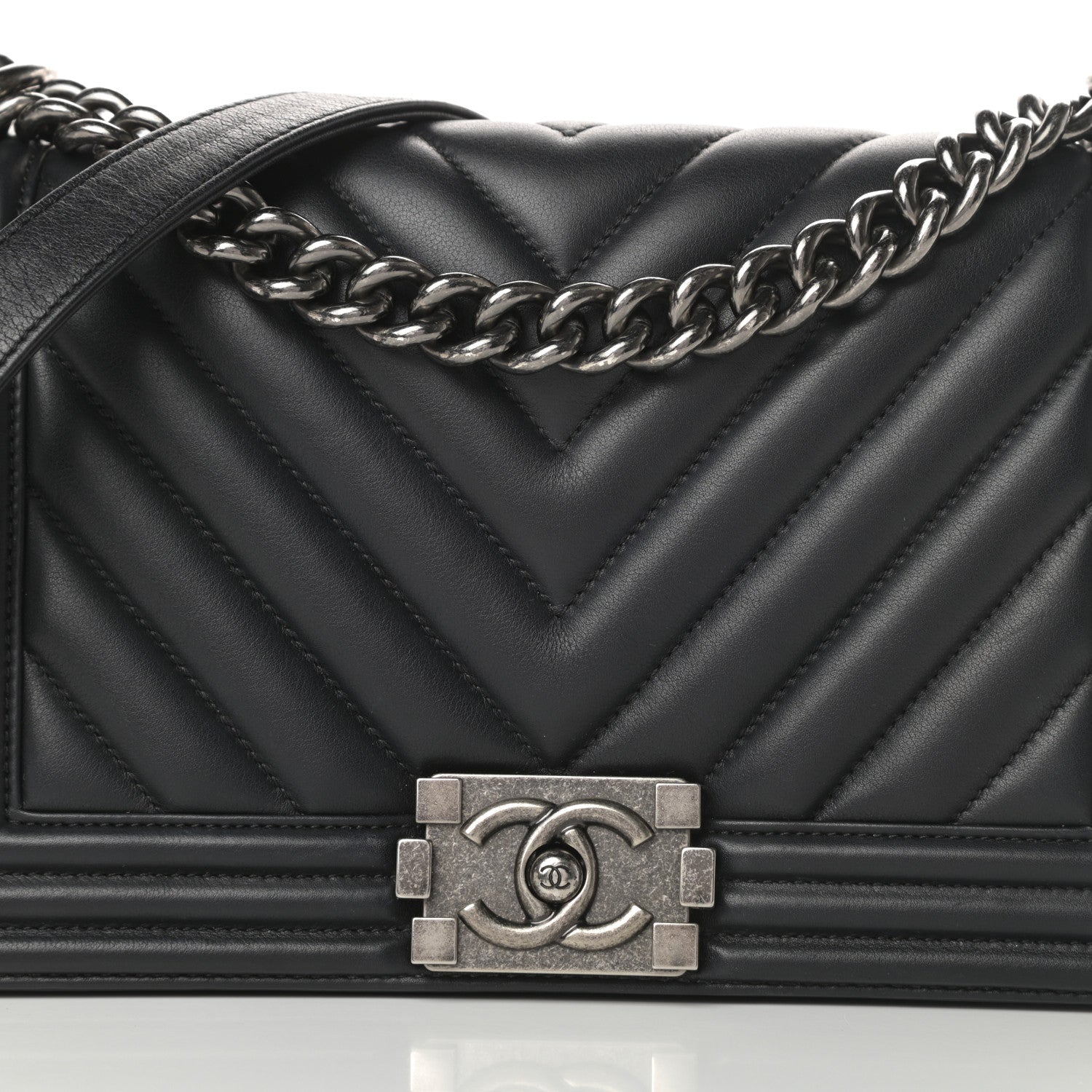 Chanel Calfskin Chevron Quilted Medium Boy Flap Black 8 of 14