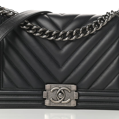 Chanel Calfskin Chevron Quilted Medium Boy Flap Black 8 of 14