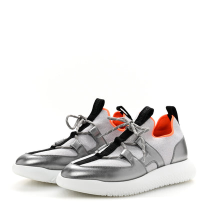 Hermes Knit Metallic Calfskin Womens Duel Sneakers 38 Argent Orange Black 4 of 11