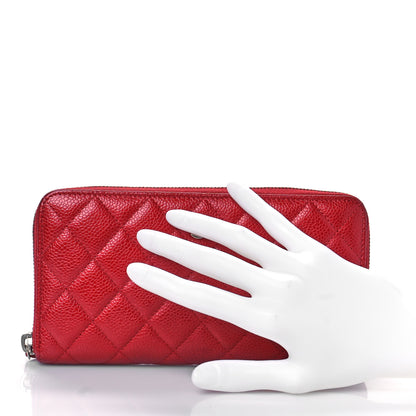 Chanel Caviar Quilted Large Gusset Zip Around Wallet Red 2 of 11