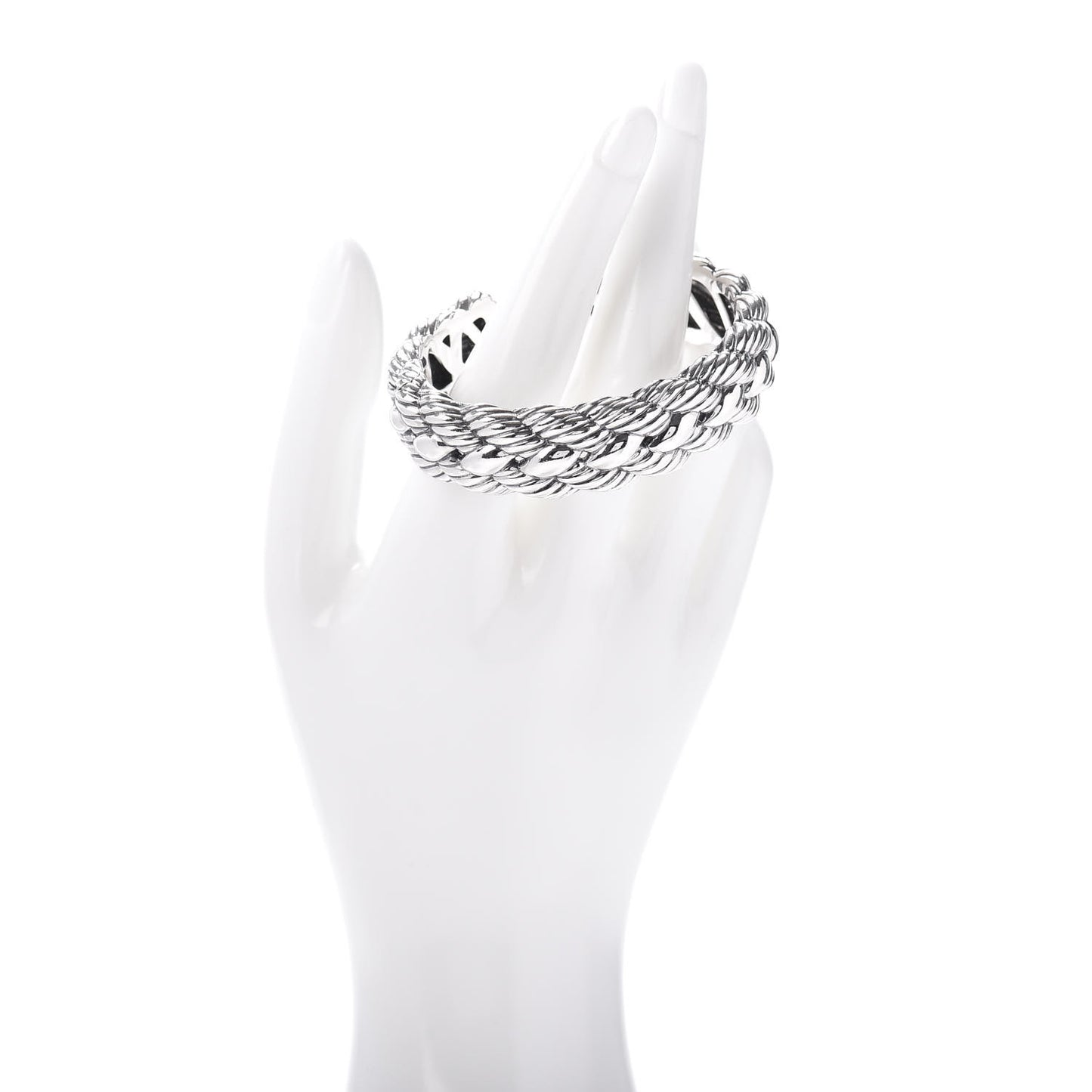 Stainless Steel Sterling Silver Woven Cable Cuff Bracelet