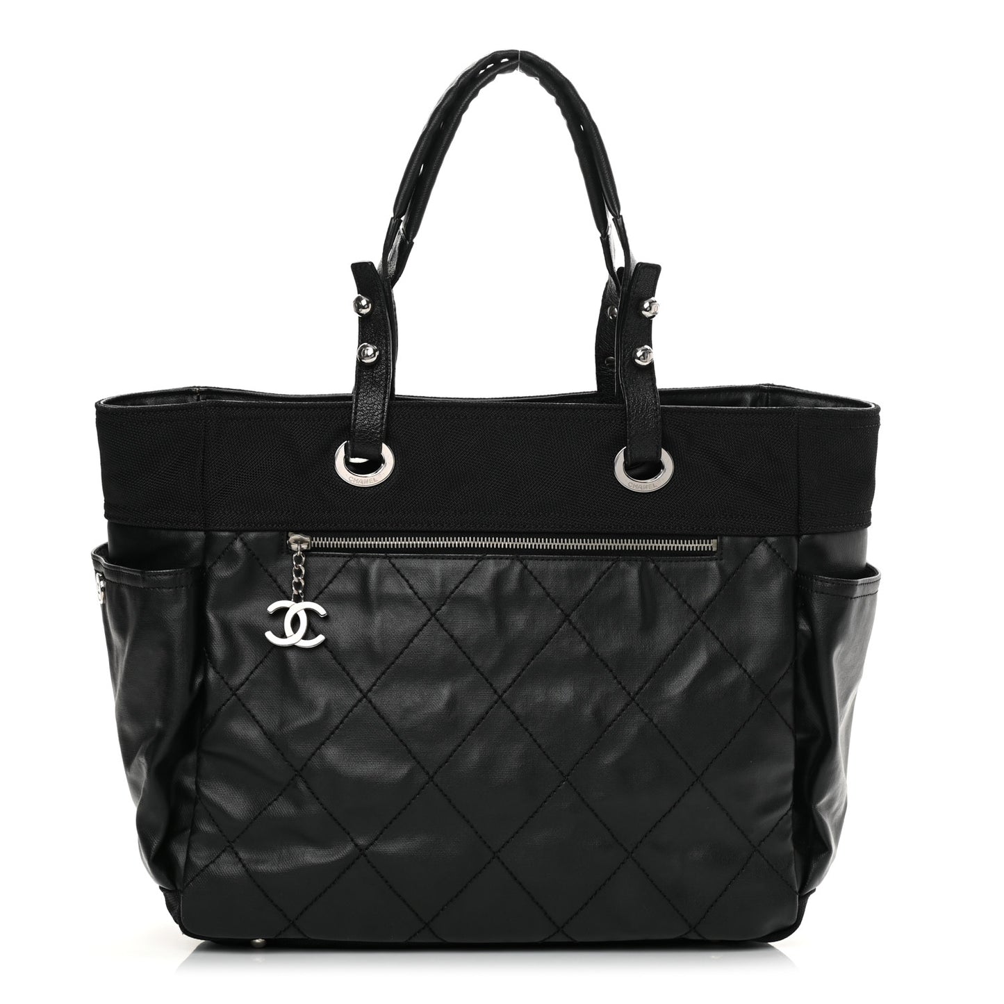 Coated Canvas Large Paris Biarritz Tote Black