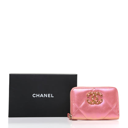 Chanel Iridescent Calfskin Quilted Chanel 19 Zip Around Coin Purse Wallet Pink 8 of 8