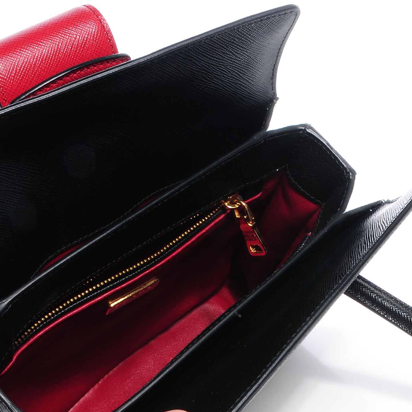 Saffiano Tri-Color Turn Lock Satchel Black Talco Rosso