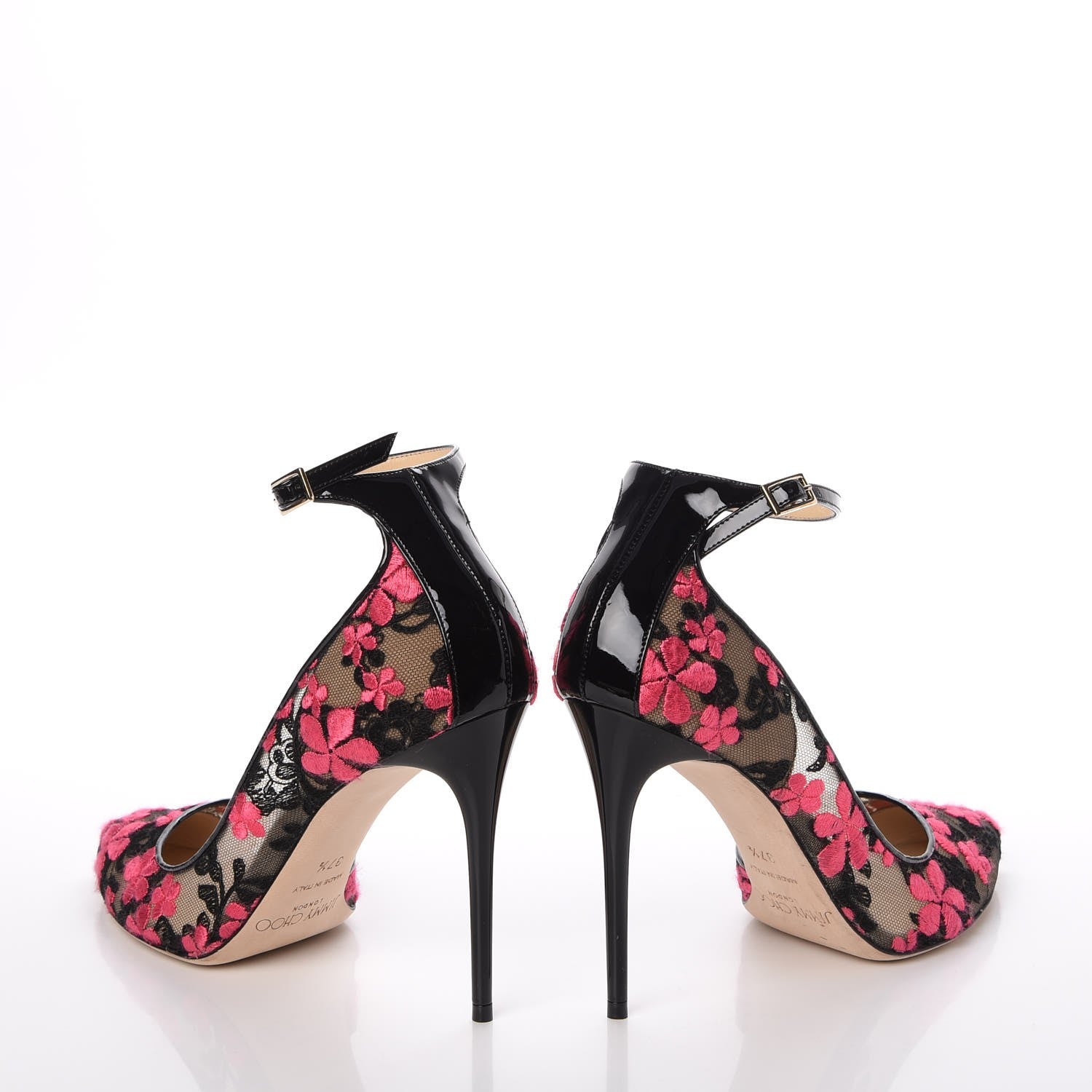 Jimmy Choo Flower Embroidered Lace Lucy 100 Pumps 37.5 Black Dahlia 5 of 16