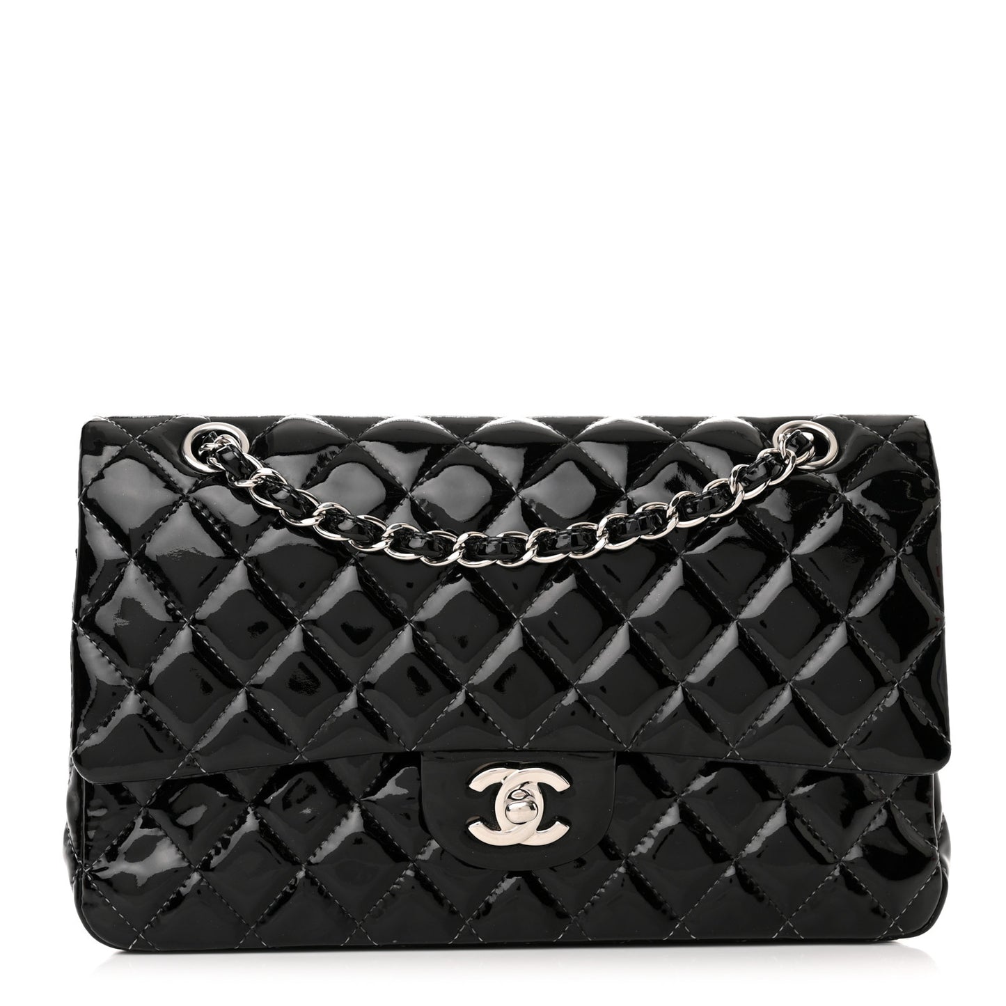 Patent Quilted Medium Double Flap Black