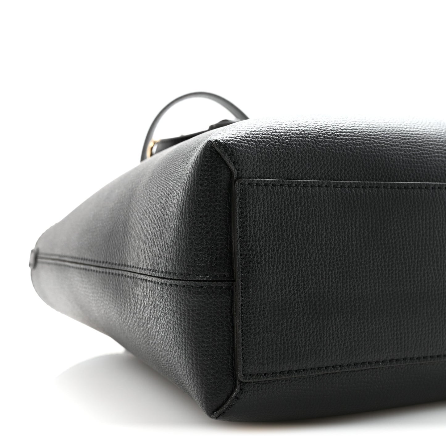 Grainy Calfskin Haymarket Check Small Reversible Tote Black