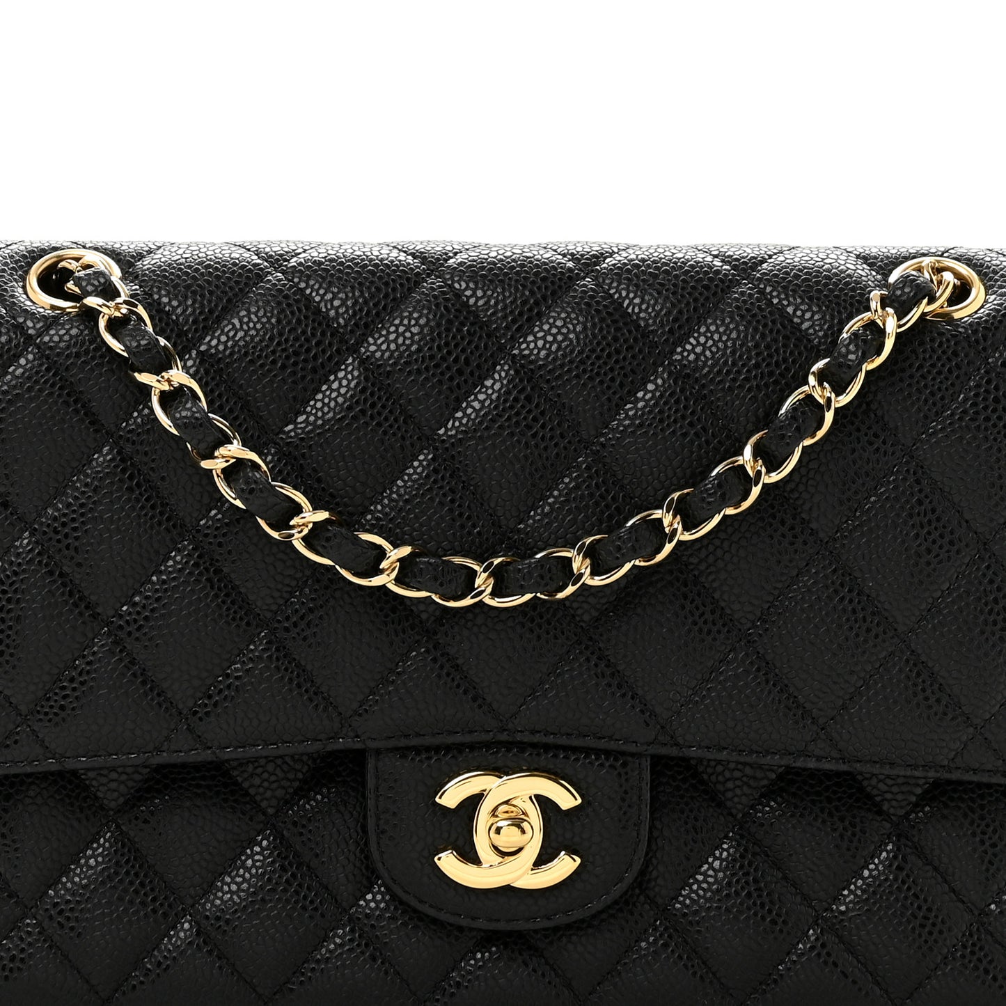 Caviar Quilted Medium Double Flap Black Black