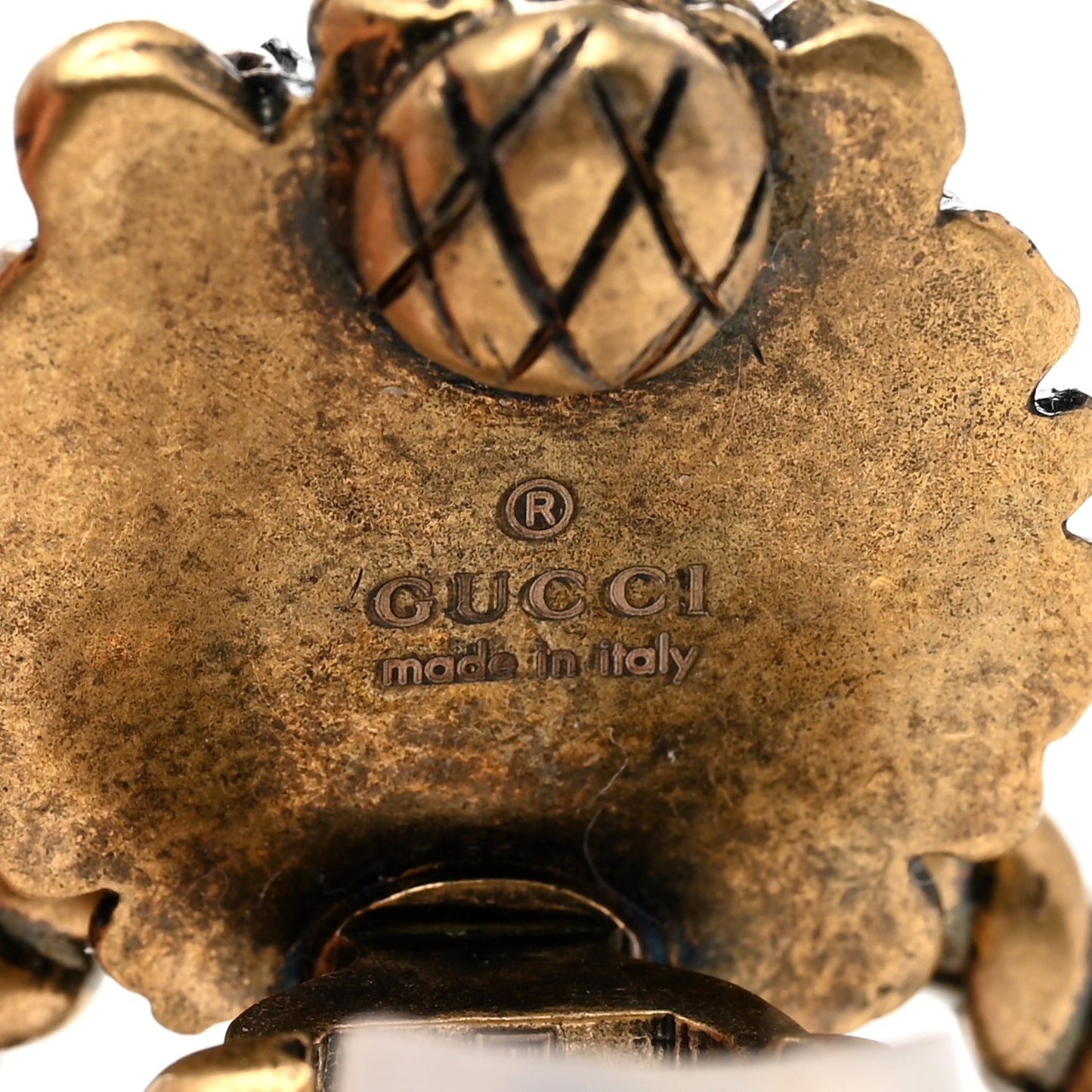 Metal Double G Lion Head Clip On Earrings Aged Gold