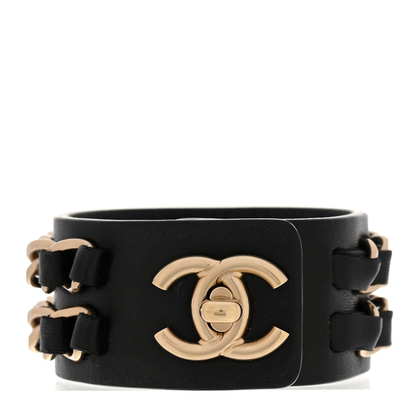 Lambskin CC Chain Turnlock Bracelet Black