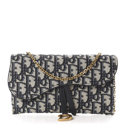Christian Dior Oblique Saddle Chain Long Wallet Blue 1 of 12