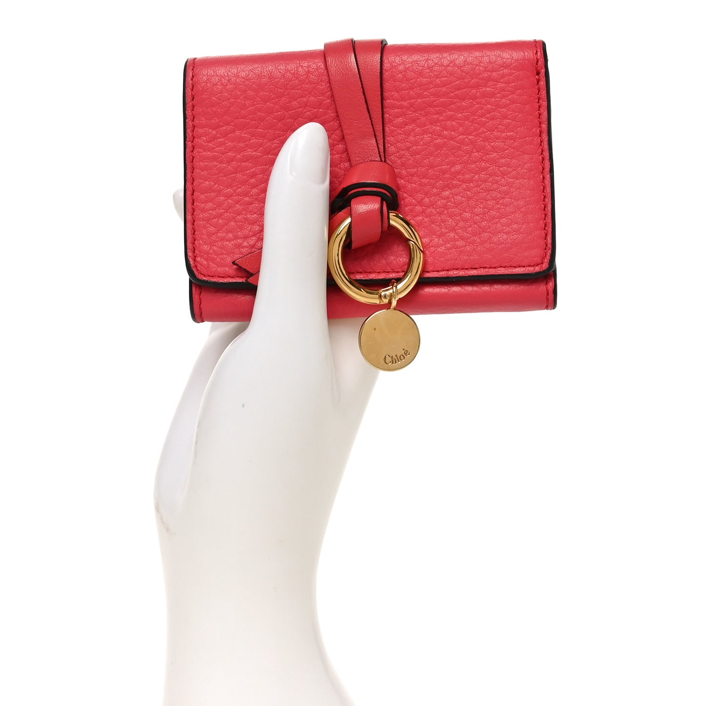 Grained Calfskin Alphabet Mini Trifold Wallet Crimson Pink