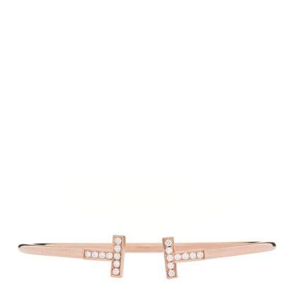 Tiffany 18K Rose Gold Diamond T Wire Bracelet 1 of 3