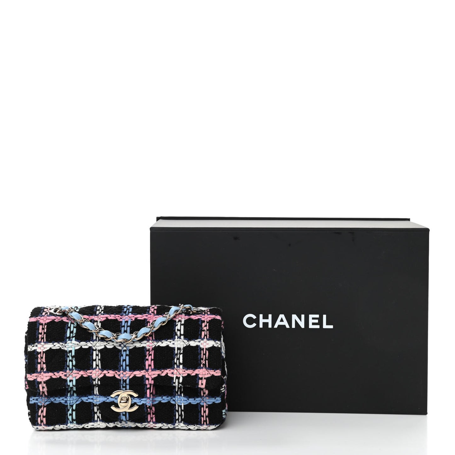Tweed Quilted Mini Rectangular Flap Black Pink Blue Ecru