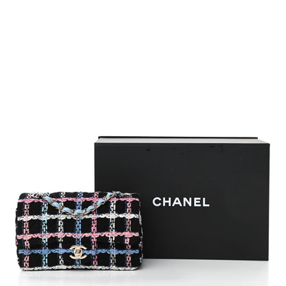 Chanel Tweed Quilted Mini Rectangular Flap Black Pink Blue Ecru 11 of 11