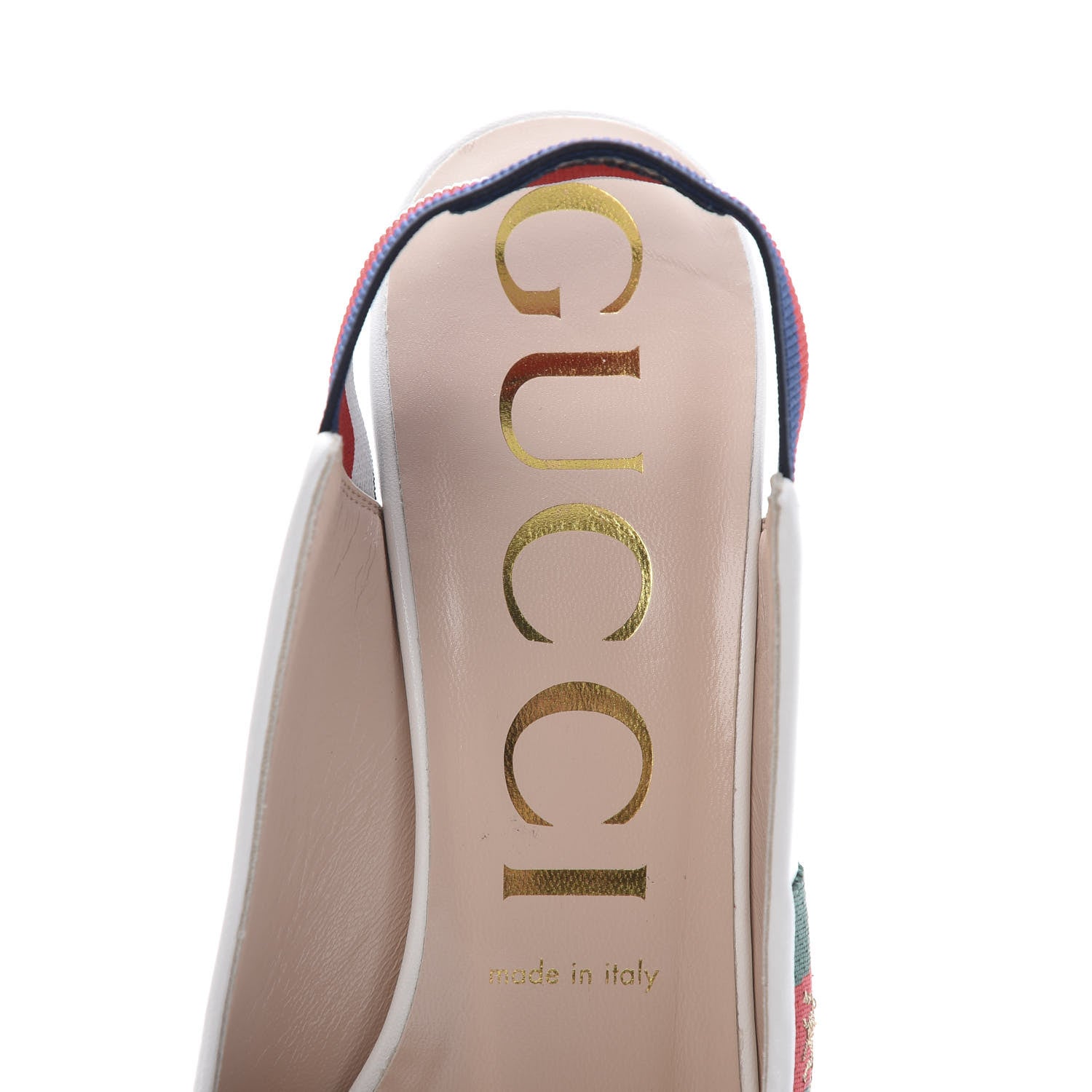 Gucci Malaga Kid Web Sylvie Mid Heel Slingback Pumps 39 White 6 of 9