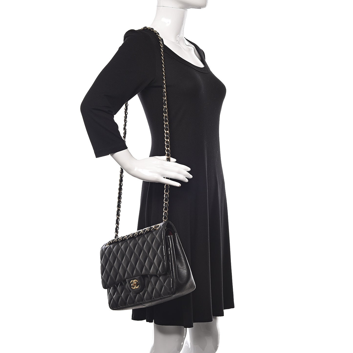 Lambskin Quilted Jumbo Double Flap Black