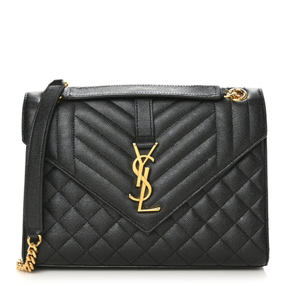 Saint Laurent Grain De Poudre Textured Mixed Matelasse Triquilt Medium Monogram Satchel Black 1 of 8
