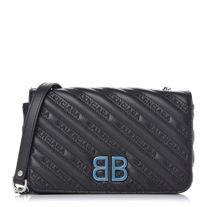 Balenciaga Calfskin Logo Matelasse S BB Round Crossbody Bag Black 1 of 7