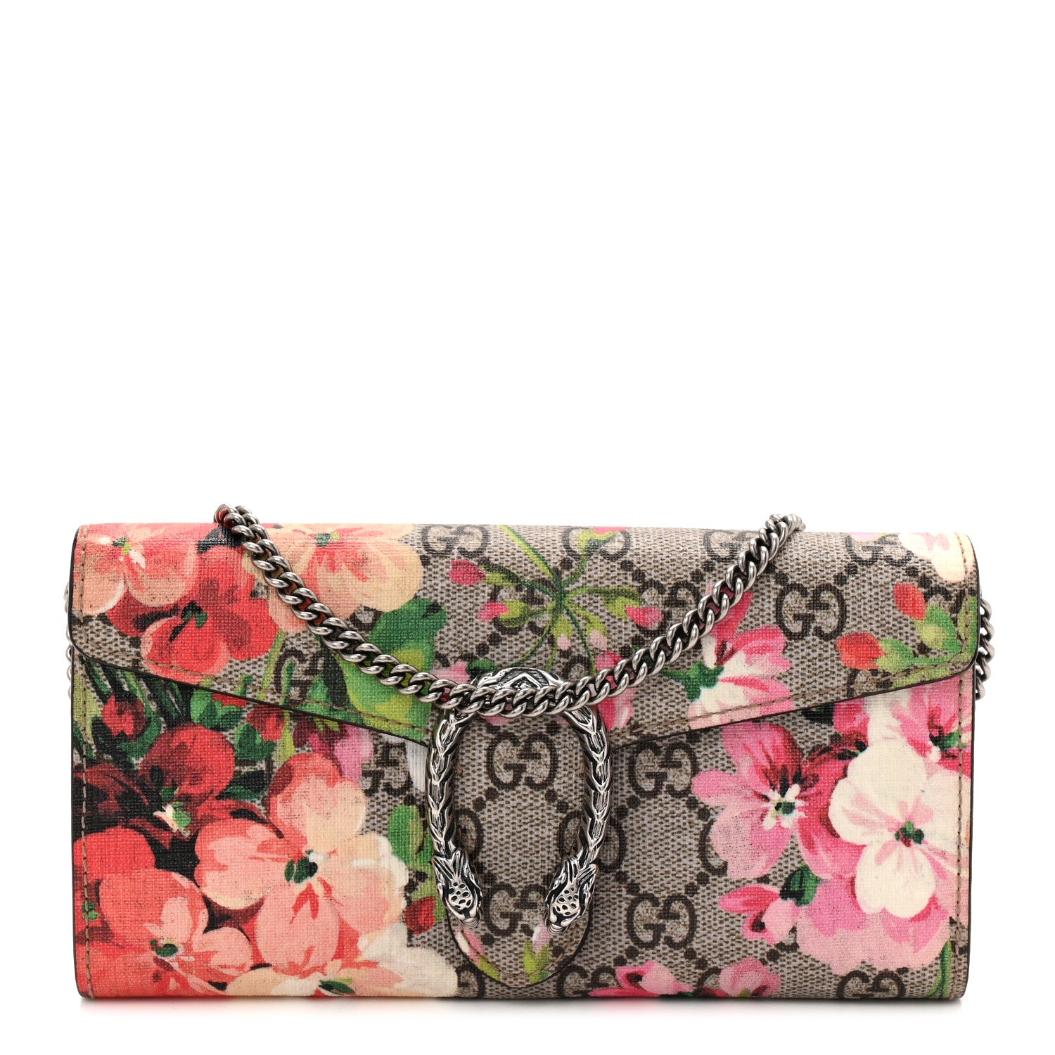 Gucci GG Supreme Monogram Blooms Dionysus Chain Clutch Wallet Beige Multicolor Dry Rose 1 of 6