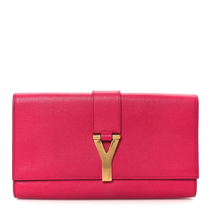 Saint Laurent Textured Calfskin Y Ligne Clutch Fuchsia 1 of 14