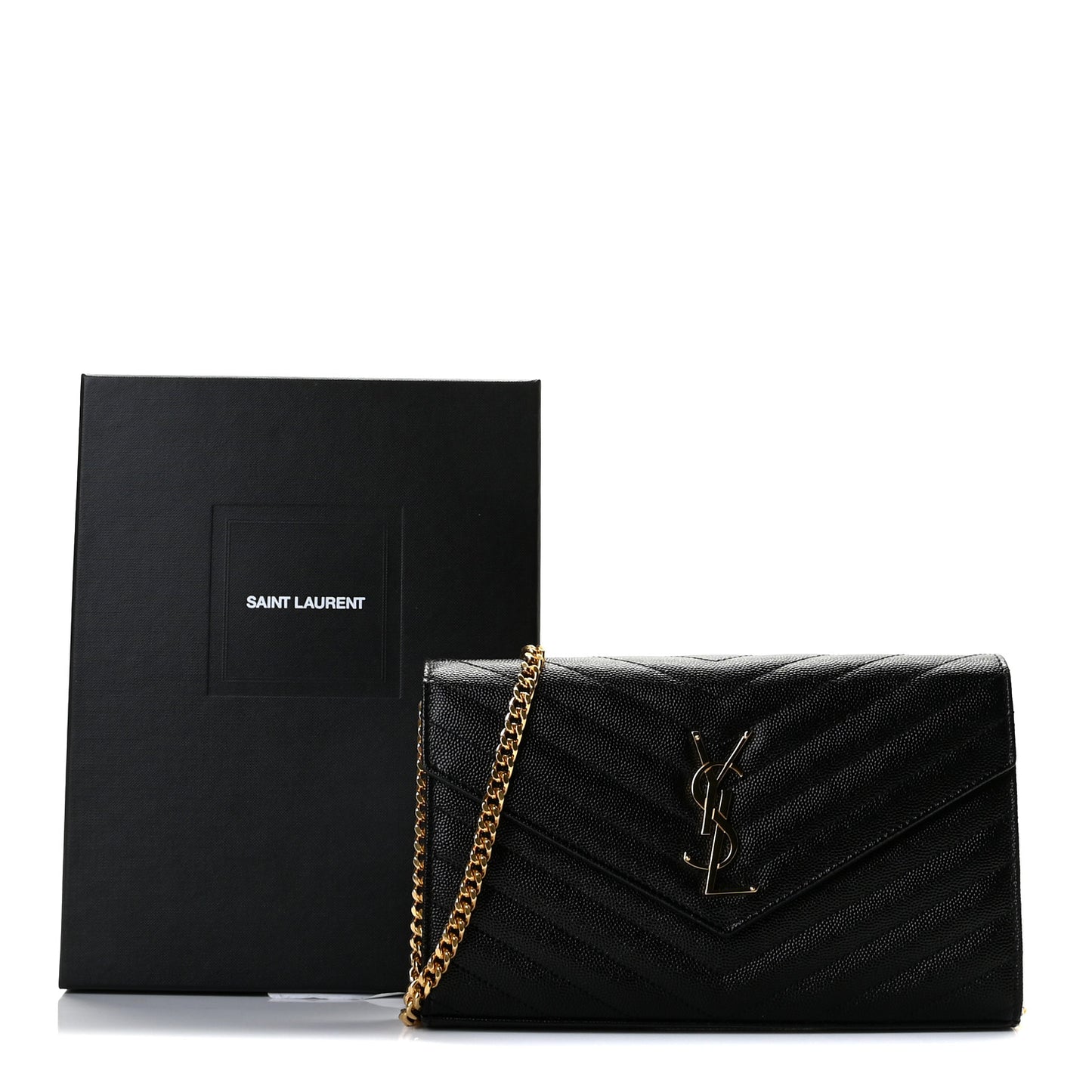 Grain De Poudre Matelasse Chevron Monogram Chain Wallet Black