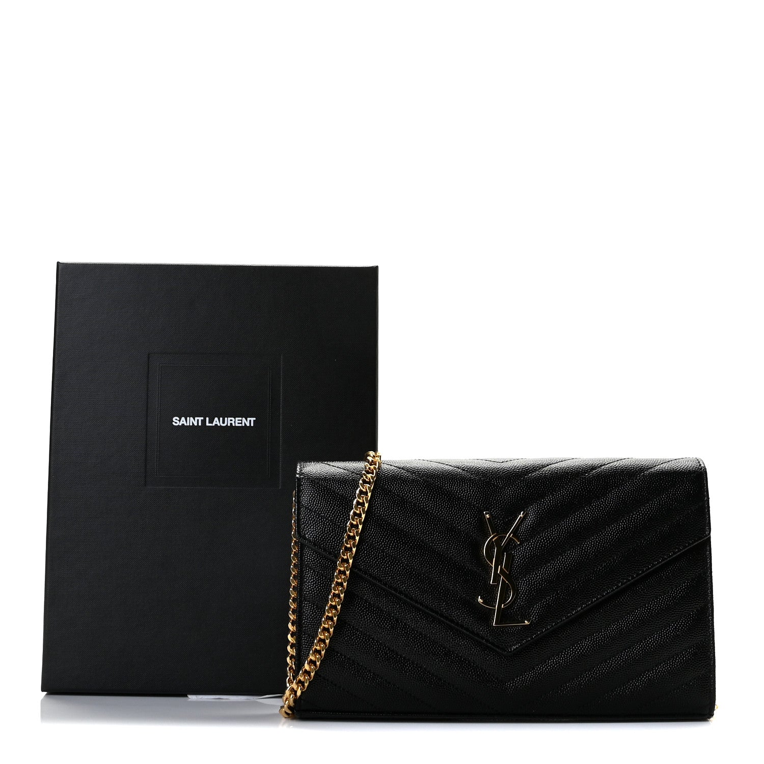 Saint Laurent Grain De Poudre Matelasse Chevron Monogram Chain Wallet Black 11 of 11
