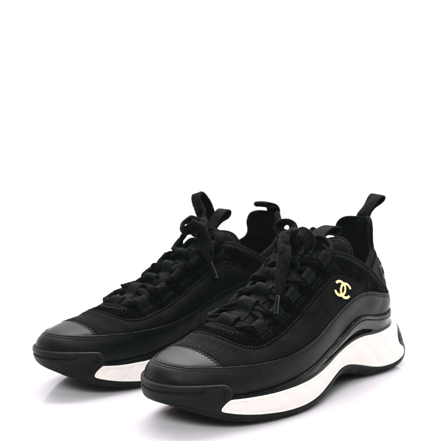 Velvet Calfskin Mixed Fibers CC Sneakers 39 Black