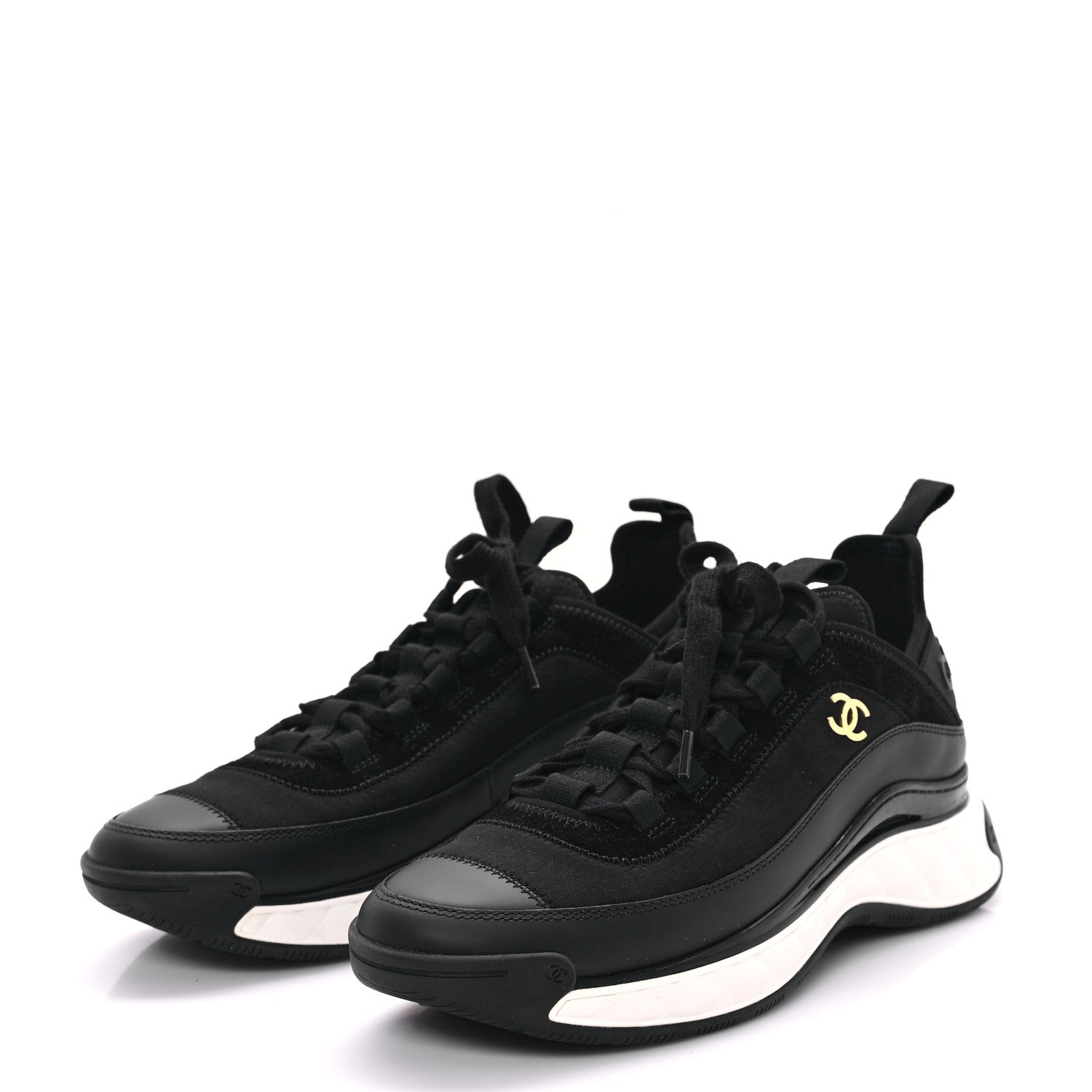 Chanel Velvet Calfskin Mixed Fibers CC Sneakers 39 Black 4 of 10