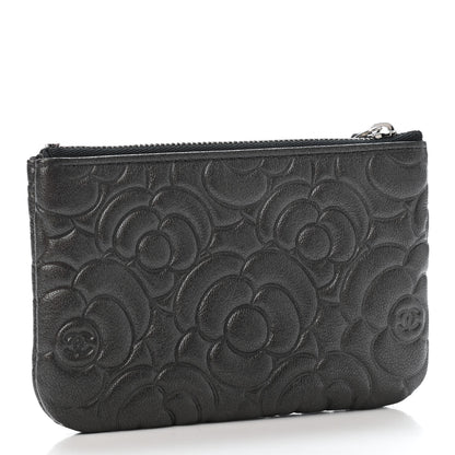 Chanel Goatskin Camellia Embossed Cosmetic Pouch Anthracite 2 of 4