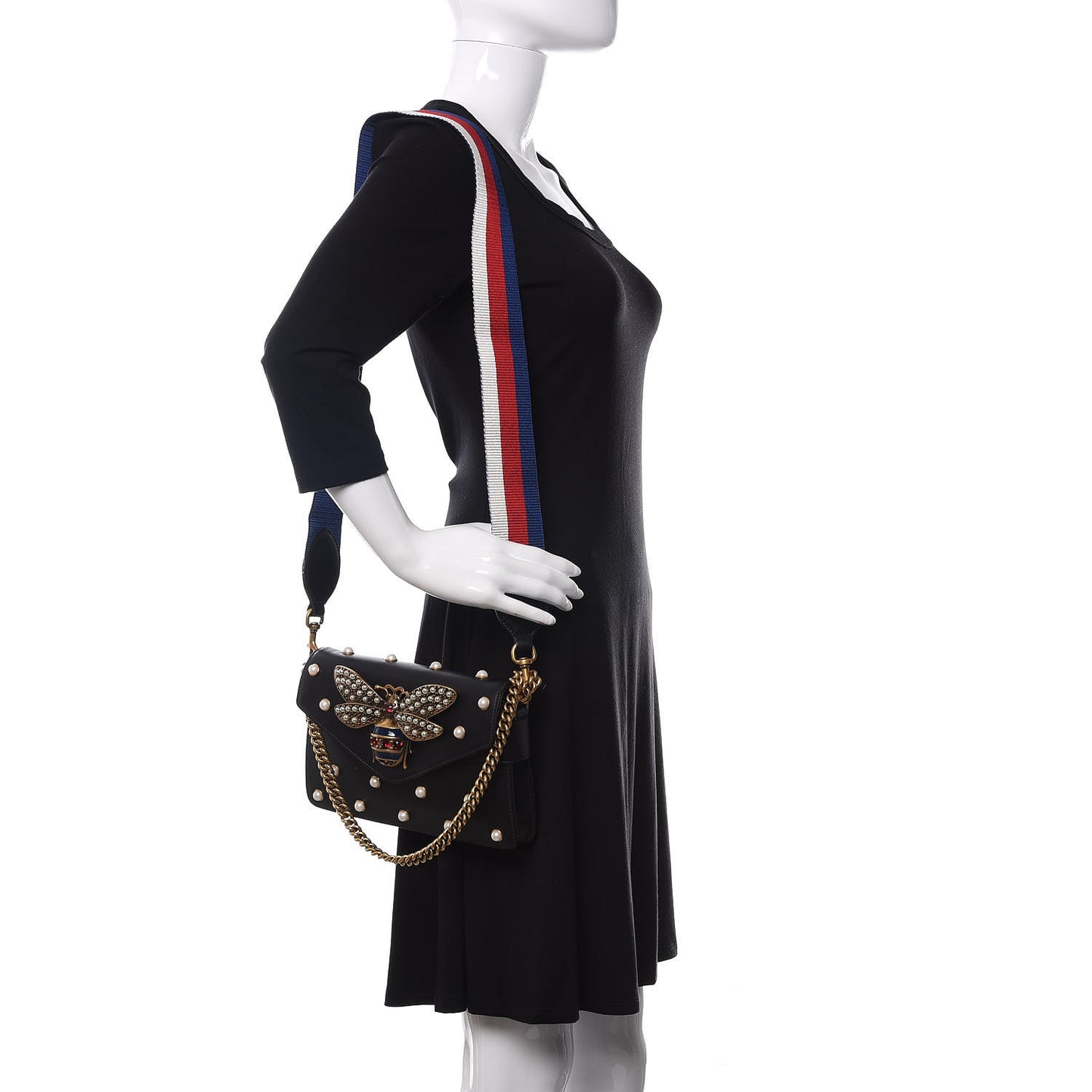 Nappa Pearl Studded Mini Queen Margaret Broadway Shoulder Bag Black
